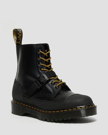 Black Men's Dr Martens 1460 Bex Tech Made in England Leather Lace Up Boots | CA 504EBC